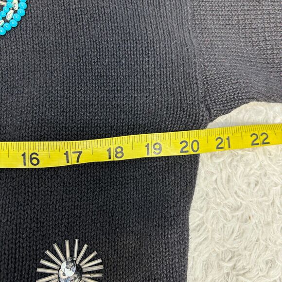Vtg Studio Collection Turquoise & Silver Embellished Cowl Neck Studded Sweater M - Picture 5 of 7